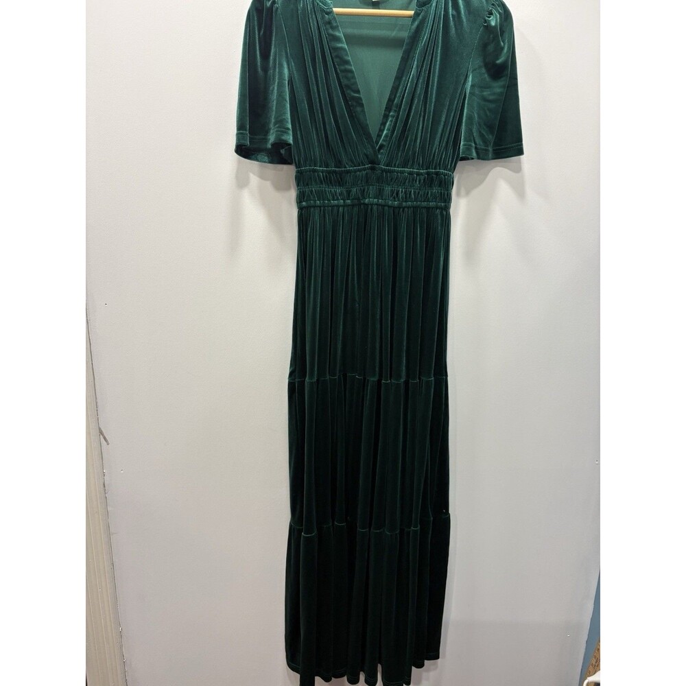 Baltic Born  Velvet Maxi  Dress Sz Small Dark Emerald Green Holiday Luxe